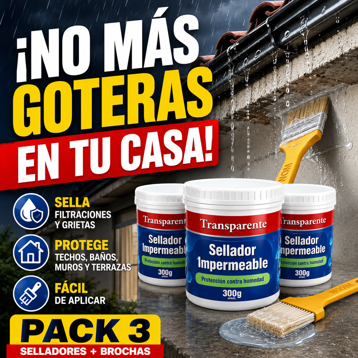 PACK 3 Sellador Goteras Impermevilizante