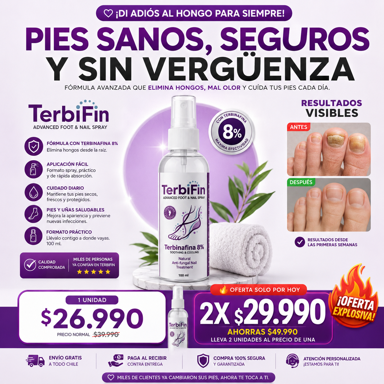 TerbiFin Spray 8% Anti-Hongos Pies Uñas